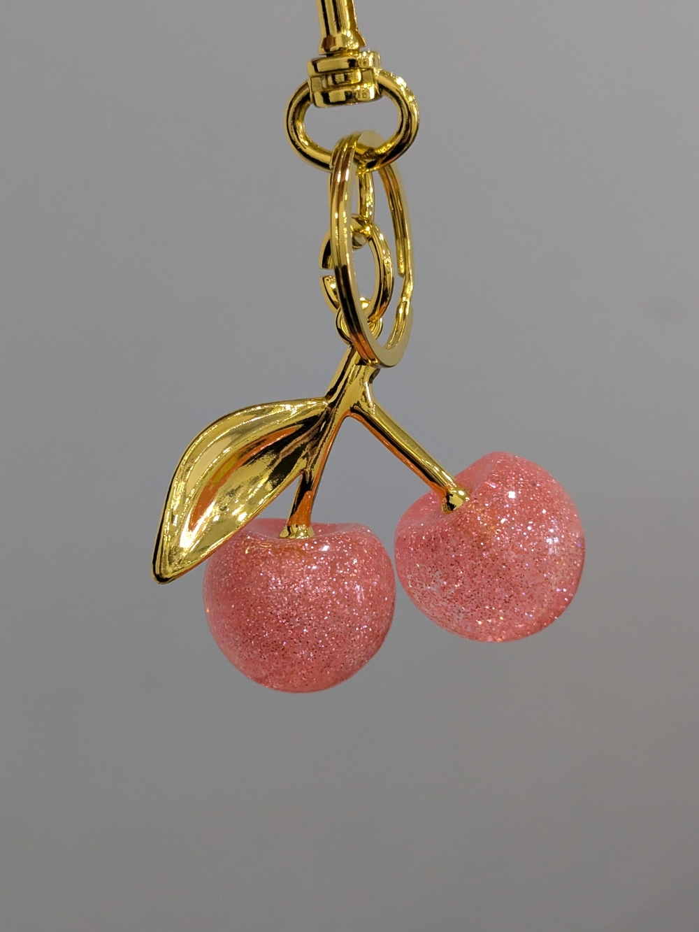 Pink Glitter Cherry Bag Charm Keychain NWOT (Small)